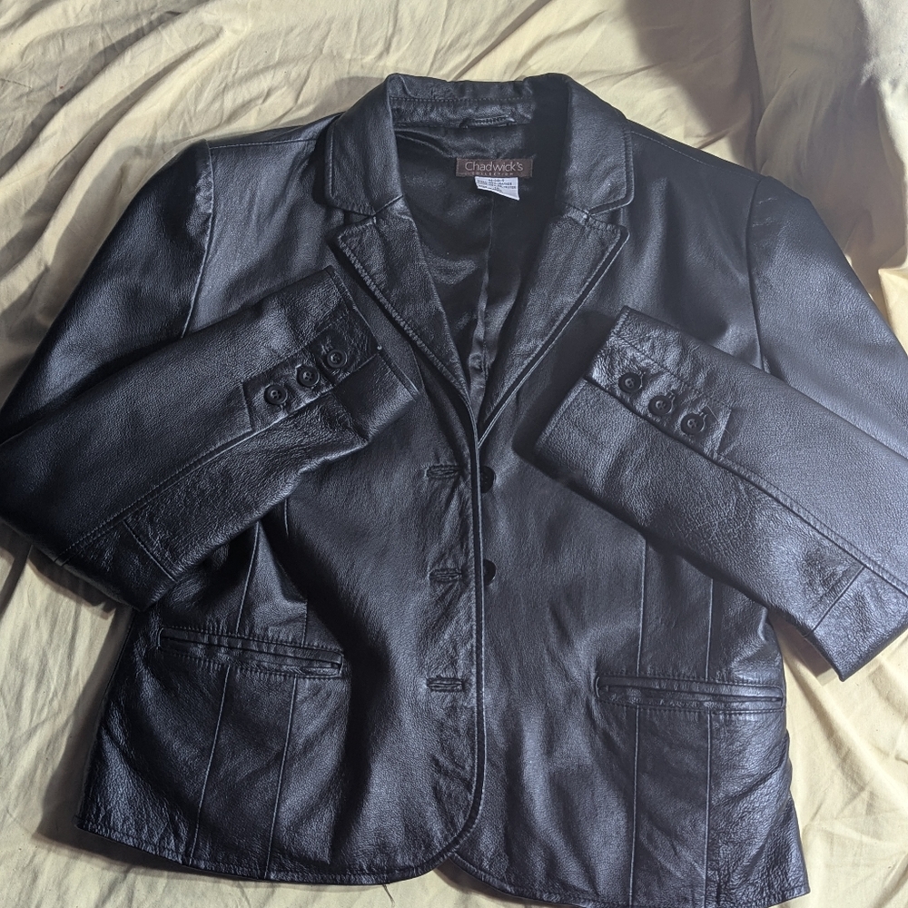 Chadwicks Women's Black Leather Blazer Size 12